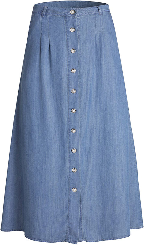 Womens A Line Long Lightweight Tencel Denim Tiered Skirt with Multi Layers