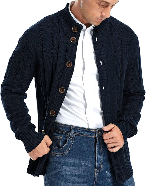 Mensn Knitted Stand Collar Cardigan Sweater