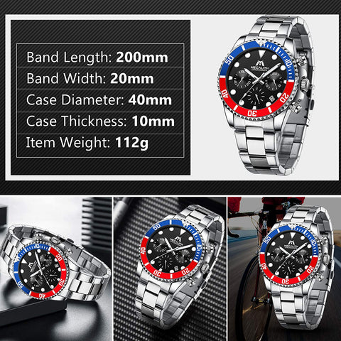 MEGALITH Mens Watches with Stainless Steel Waterproof Analog Quartz Fashion Business Chronograph Watch for Men, Auto Date