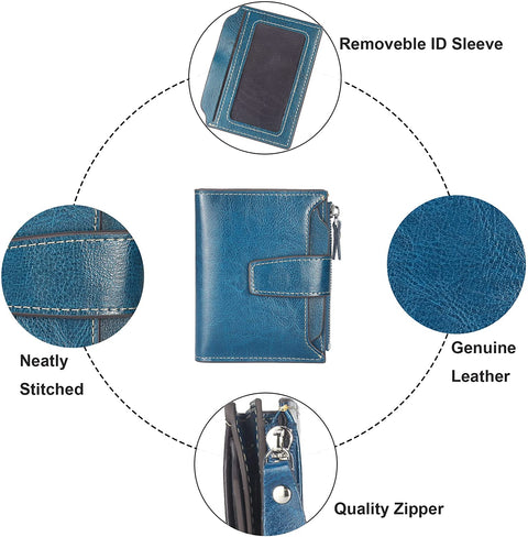 Womens Wallet, Lavemi Leather Wallet RFID Blocking Small Bifold Compact Credit Card Holder for Women with ID Window Zipper Pocket