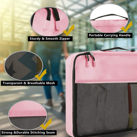 Bagail Set of 14 Pink Packing Cubes for storing your travel items and daily necessities.