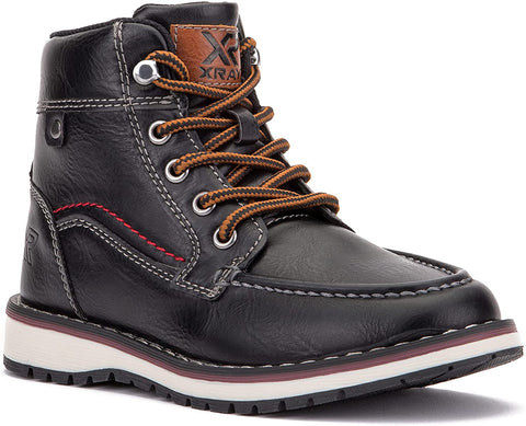 X RAY Footwear Jayden Boy’s Fashion Classic Combat Leather High-Top Moc Boots, Apron toe, Thermoplastic rubber Outsole