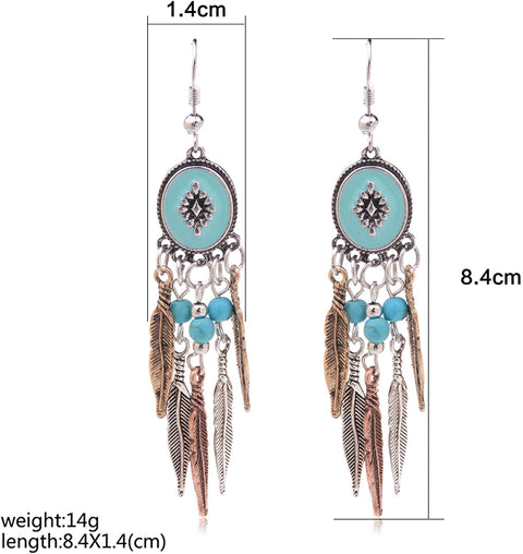 Ginasy Bohemia Spiral Drop Earrings Teardrop Simulated Turquoise Dangle Earrings Fashion Jewelry for Women Girls Valentines Day Gifts