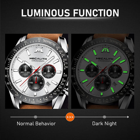 MEGALITH Mens Watch Waterproof Quartz Chronograph Watches for Men Men's Analog Stylish Sport Casual Classic Wrist Watch with Brown Leather Band Unique Gifts for Men