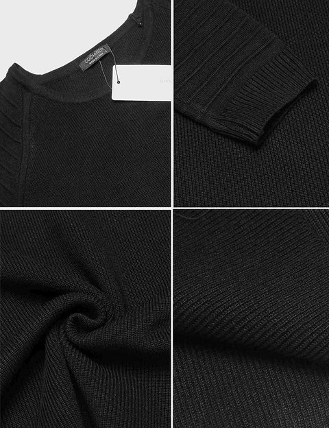 Men's Cable Knit Sweater Stripe Crew Neck Long Sleeve Pullover