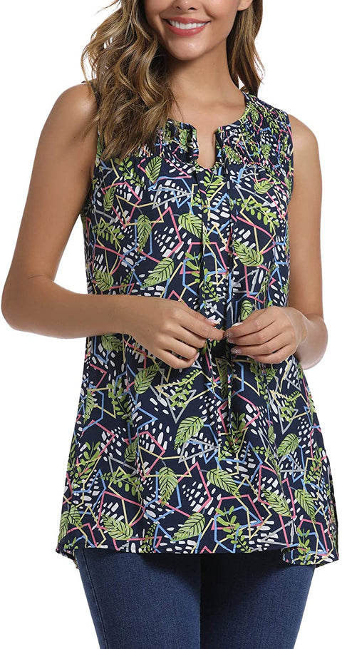 Women's Summer Sleeveless Tie Neck Casual Tank Tops Blouse Shirts
