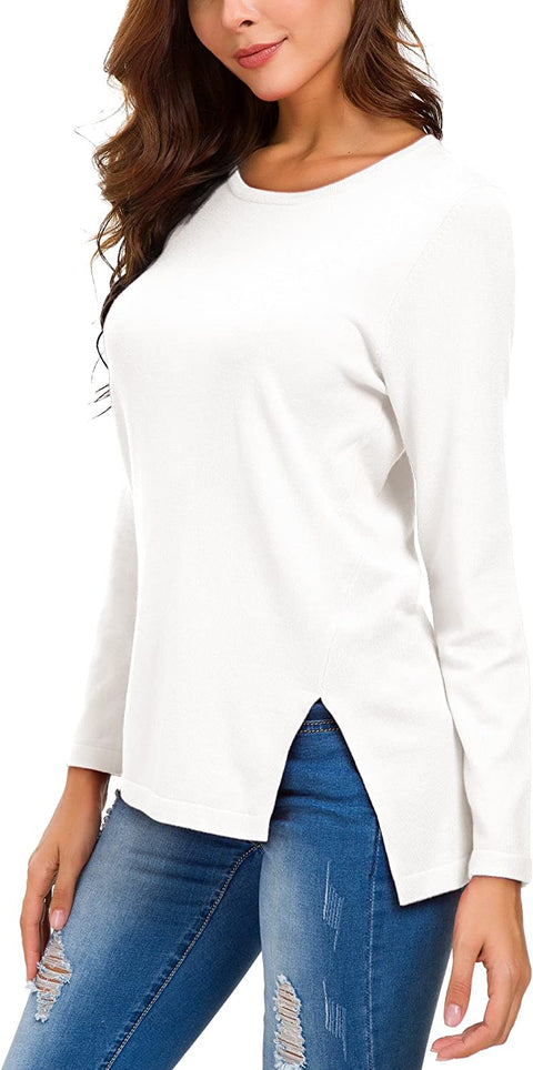 Women's Solid Pullover Sweater Side Slit