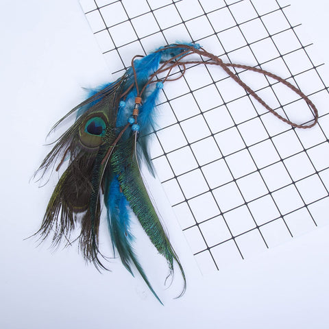 AWAYTR Boho Fancy Feather Headband - Women Hippie Hairband Festival Headwear Hair Hoop