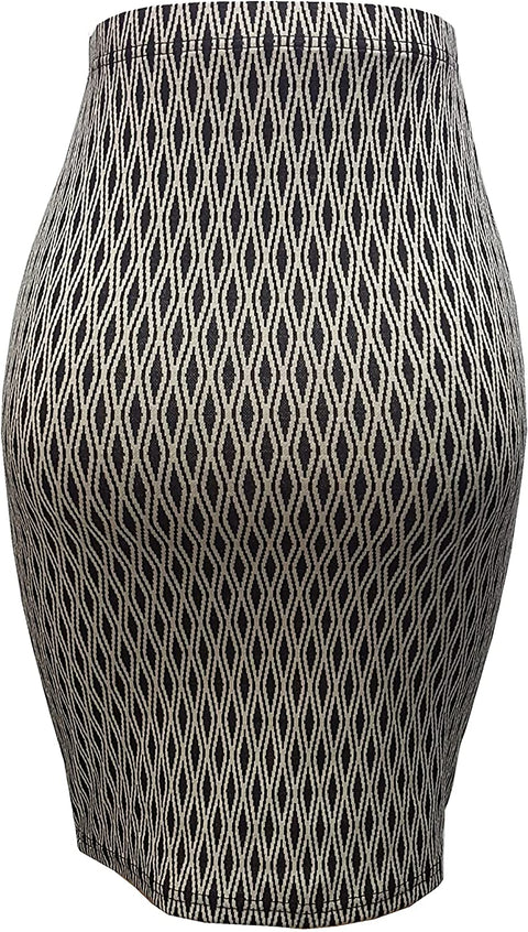 Women‘s Elastic Waist Stretch Basic Bodycon Midi Knee Length Pencil Skirt for Office and Home