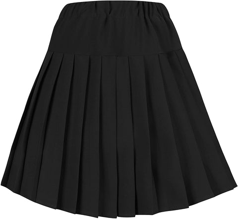 Women's Elastic Waist Plaid Pleated Skirt Tartan Skater School Uniform Mini Skirts