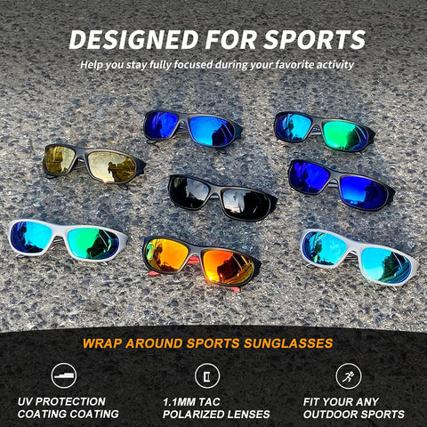 AWGSEE Polarized Sports Sunglasses For Men Cycling Driving Fishing Sun Glasses TR90 Unbreakable Frame 100% UV Protection