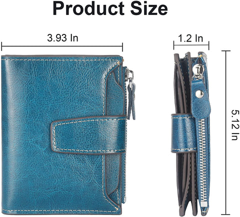 Womens Wallet, Lavemi Leather Wallet RFID Blocking Small Bifold Compact Credit Card Holder for Women with ID Window Zipper Pocket