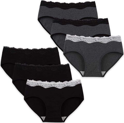 INNERSY Womens Lace Underwear Cotton Hipster Panties Regular & Plus Size 6-Pack