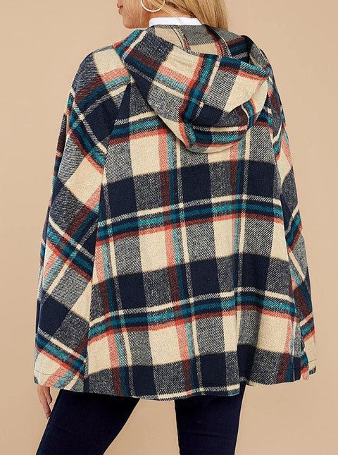 GAMISOTE Womens Jacket Plaid Cape Sleeveless Open Front Hooded Poncho Cloak Outerwear