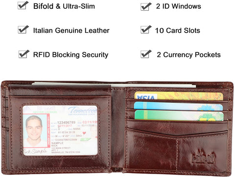 Wallet for Men-Genuine Leather RFID Blocking Bifold Stylish Wallet With 2 ID Window