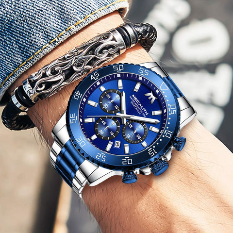 MEGALITH Mens Watches with Stainless Steel Waterproof Analog Quartz Fashion Business Chronograph Watch for Men, Auto Date