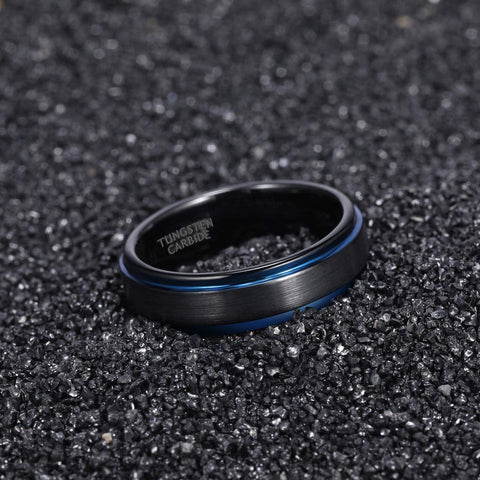 TRUMIUM 6mm 8mm Tungsten Wedding Ring Band for Men Women Black Blue Two Tone Brush Finish Scratch Resistant Size 6-13
