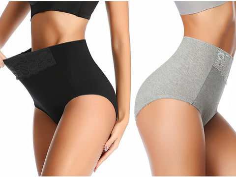 Women's High Waisted Cotton Underwear Soft Breathable Full Coverage Stretch Briefs Ladies Panties 5-Pack