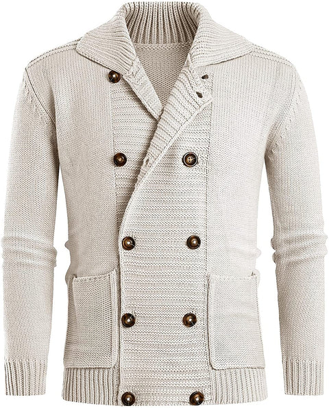 Mens Cable Knit Cardigan Sweater Stand Collar Button Down Loose Fit Long Sleeve Warm Casual Cardigans with Pockets