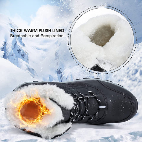 Women's Winter Snow Boots Waterproof Warm Fur Lining Mid-Calf Booties Fashion Comfortable Slip on Outdoor Shoes Lace Up