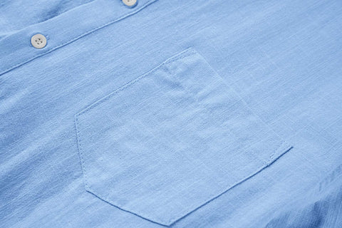 Men's Long Sleeve Henley Shirt Cotton Linen Casual Hippie Tee Lightweight Summer Solid Beach Yoga Tops Blue