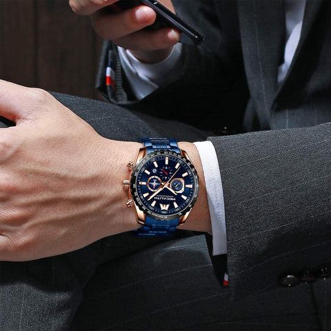 MEGALITH Mens Watches Chronograph Waterproof Watch Stainless Steel Watch Men Sports Military Watch Analog Quartz Date Calendar Luminous Watches for Man Business Gents Multifunctional Wrist Watch