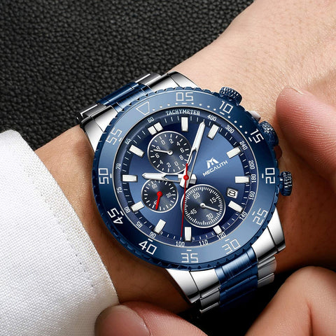 MEGALITH Mens Chronograph Watches Stainless Steel Man Waterproof Watch Luminous Gent Wristwatches for Men Fashion Business Classic Analog Quartz Date Watches