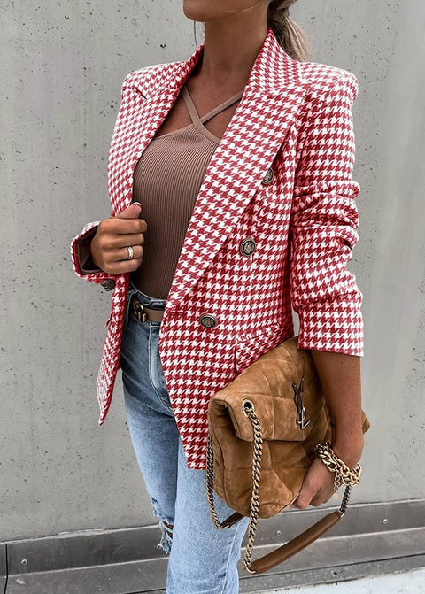 GAMISOTE Womens Casual Blazer Plaid Slim Fit Lapel Work Office Outerwear Jacket Suit