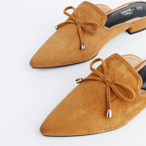 Heel The World Women's Mules Pointed Toe Low Heel Flats Backless Slip On Loafer Shoes for Women