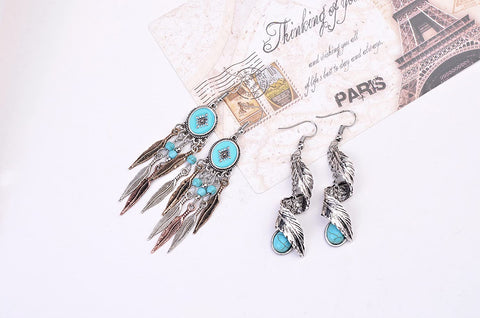 Ginasy Bohemia Spiral Drop Earrings Teardrop Simulated Turquoise Dangle Earrings Fashion Jewelry for Women Girls Valentines Day Gifts