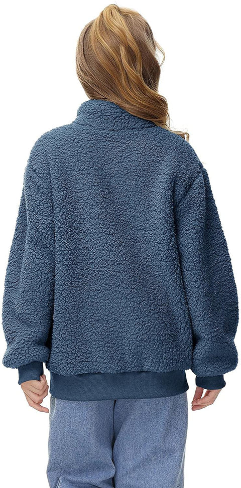 GAMISOTE Girls Warm Fleece Jacket Button Up Faux Shearling Chunky Outerwear Coat With Pockets