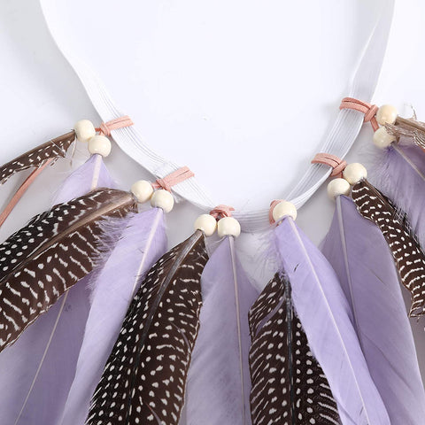 Bohemian Feather Headband Boho Headdress - Hippie Indian Feather Hairband Festival Hair Band Carnival Headwear for Women Native American Headpiece (Purple+Speckled feather)