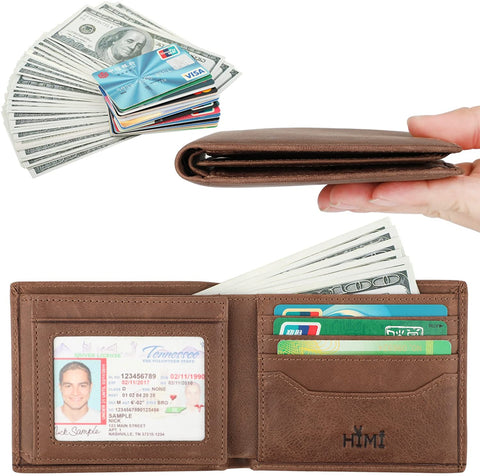 Wallets for Men - RFID Blocking Trifold Genuine Leather Wallet With 2 ID Window