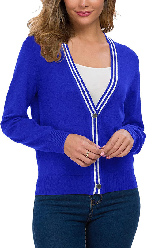 Women's Long Sleeve Button Down Cardigan Sweater Elegant Cropped Sweater