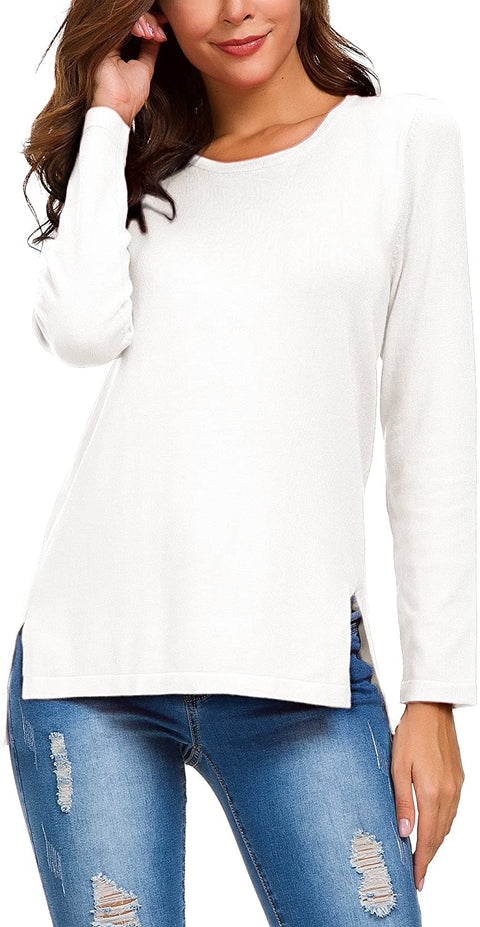 Women's Solid Pullover Sweater Side Slit