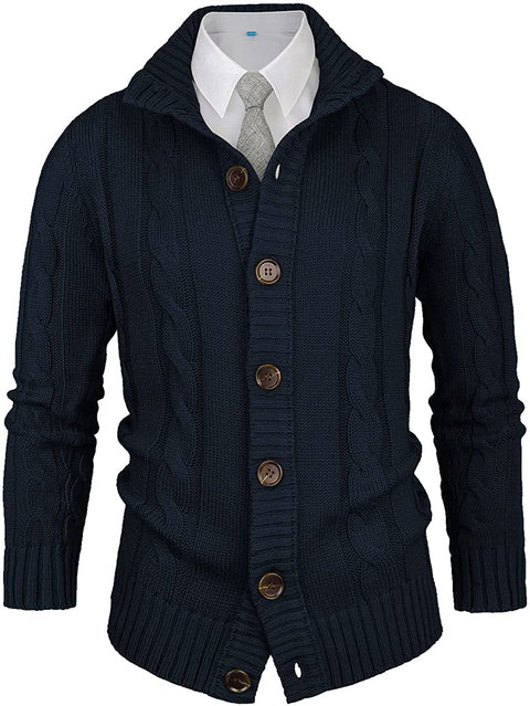 Mensn Knitted Stand Collar Cardigan Sweater