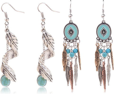 Ginasy Bohemia Spiral Drop Earrings Teardrop Simulated Turquoise Dangle Earrings Fashion Jewelry for Women Girls Valentines Day Gifts