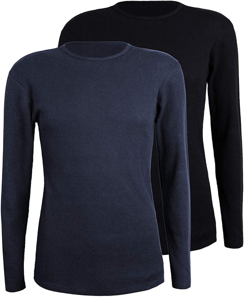 Men's 2-Pack Thermal Long Sleeve Undershirt Waffle Knit Soft Comfy Crew Neck Top Underwear