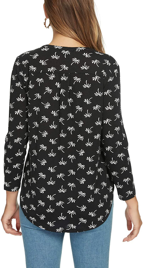 Women's 3/4 Sleeve Floral Print Shirts V Neck Button Up Blouse Tops