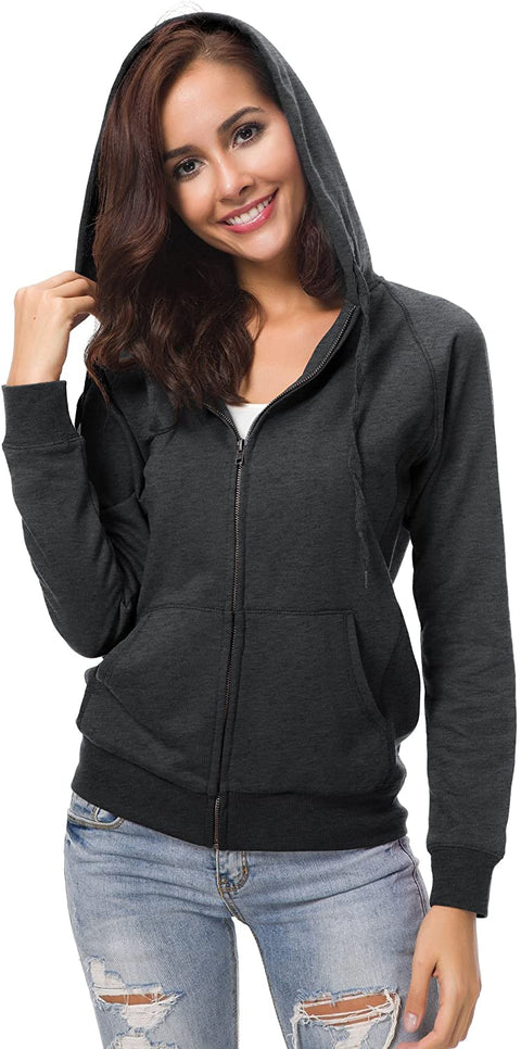 Urban CoCo Women's Solid Zipper Closure Hooded Sweatshirt Long Sleeve Casual Jacket