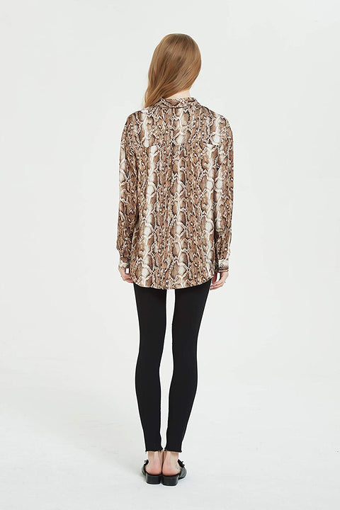 Womens Oversized Long Sleeve Button Down Leopard Snake Zebra Animal Print Shirt Blouse