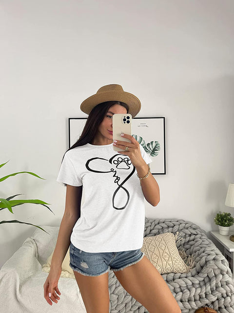 Ruanyu Womens Graphic Letter Print Shirt Crew Neck Short Sleeve Pullover Loose Fit Cute Casual Tee Tops Blouses White