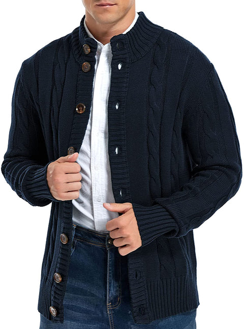 Mensn Knitted Stand Collar Cardigan Sweater