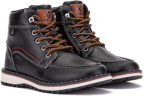 X RAY Footwear Jayden Boy’s Fashion Classic Combat Leather High-Top Moc Boots, Apron toe, Thermoplastic rubber Outsole