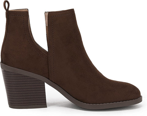 Women Chunky Block Stacked Low Heel Ankle Boots Cut Out Pointed Toe Comfortable Booties