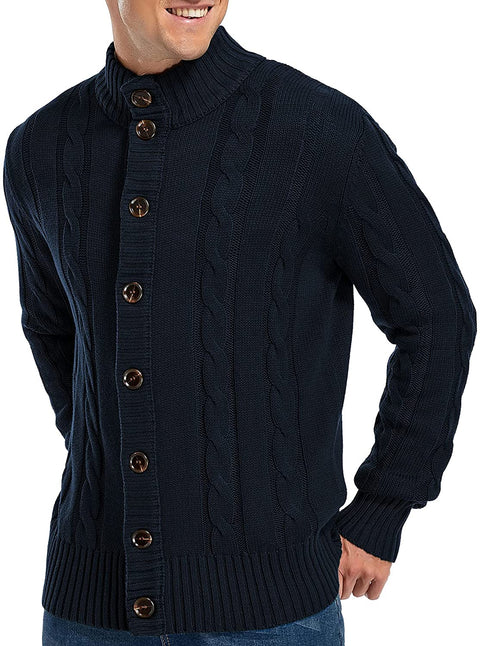 Mensn Knitted Stand Collar Cardigan Sweater
