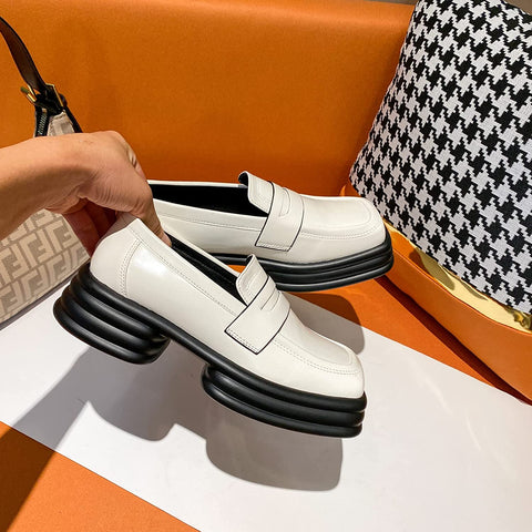 KANGFEINI Women's Smooth Leather Casual Le Fu Shoes Japanese Students Ladies Thick Bottom Le Fu Shoes Patent Leather Penny