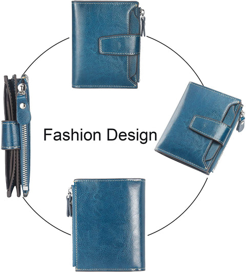 Womens Wallet, Lavemi Leather Wallet RFID Blocking Small Bifold Compact Credit Card Holder for Women with ID Window Zipper Pocket
