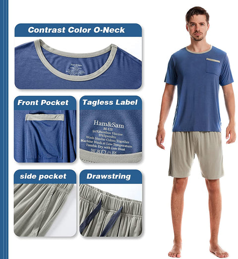 Men's Pajama Set Short Sleeves and Shorts Lounge Set Bamboo Viscose PJ Set 2 Piece