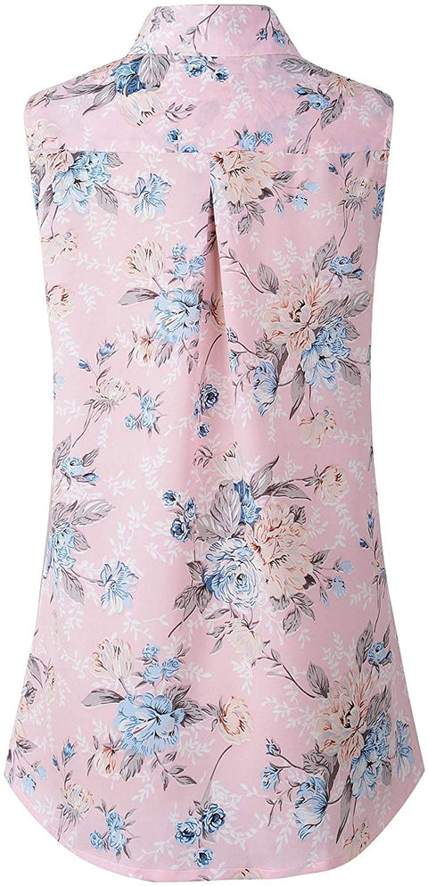 TIMSEM Womens Sleeveless Floral Printed Chiffon Casual Blouse Shirts Tops